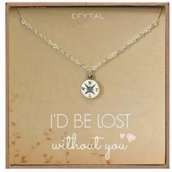 EFYTAL Necklace Gift for Girlfriend / Wife, Sterling Silver Cute I Love You Compass Heart Jewelry For Her, Id Be Lost Without You Valentines Day, Romantic Anniversary Birthday Gift Ideas