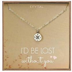 EFYTAL Necklace Gift for Girlfriend / Wife, Sterling Silver Cute I Love You Compass Heart Jewelry For Her, Id Be Lost Without You Valentines Day, Romantic Anniversary Birthday Gift Ideas