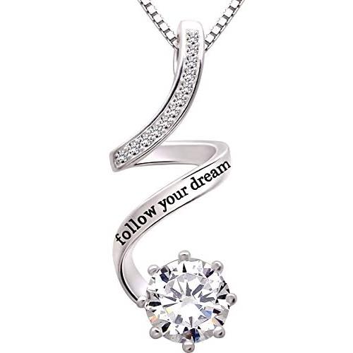 ALOV Jewelry Sterling Silver “Follow Your Dream” Cubic Zirconia Pendant Necklace