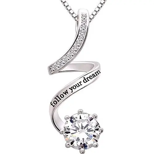 ALOV Jewelry Sterling Silver “Follow Your Dream” Cubic Zirconia Pendant Necklace ALOV Jewelry Sterling Silver “Follow Your Dream” Cubic Zirconia Pendant Necklace