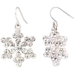 Unijew Christmas Cz Snowflake Earrings for Girls Women, Silvery Celebration Decoration Dangle Earrings, Sparkle CZ Inlaid Snowflake Earrings, Christmas Gift for Women