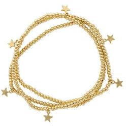 And Lovely 14K Gold or Silver Plated Bead Stretch Bracelet with 14K Gold Plated Star Charm - Stackable Stretch Bracelet - Set of 3
