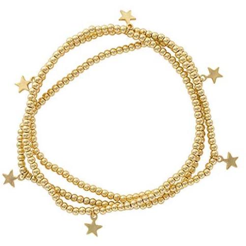 And Lovely 14K Gold or Silver Plated Bead Stretch Bracelet with 14K Gold Plated Star Charm - Stackable Stretch Bracelet - Set of 3