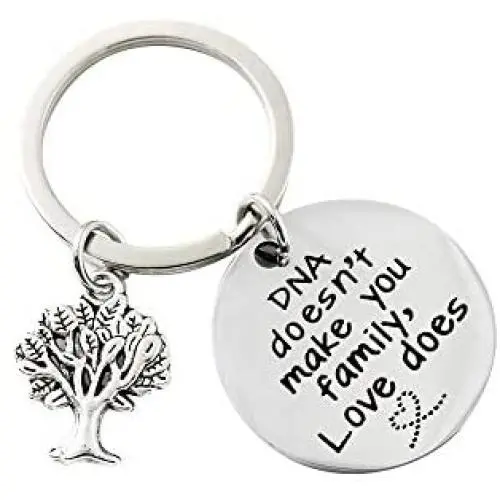 Hibetek Step Parent Keychain Gifts DNA Doesnt Make You Family Love Does Keychain Jewelry Step Mom Gift Keychain, Step Dad Gift Keychain Adoption Keychain
