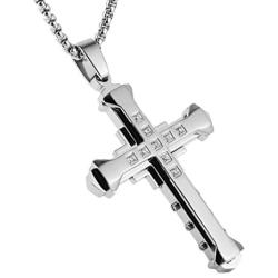 HZMAN Mens Stainless Steel Cross Necklace Inlaid Cubic Zirconia Simple Fashion Pendant Gold Silver Black 22 + 2 Inch Chain