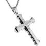 HZMAN Mens Stainless Steel Cross Necklace Inlaid Cubic Zirconia Simple Fashion Pendant Gold Silver Black 22 + 2 Inch Chain