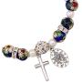 Rosemarie Collections Womens Cloisonne Beaded Stretch Rosary Bracelet with Crucifix and Miraculous Medal