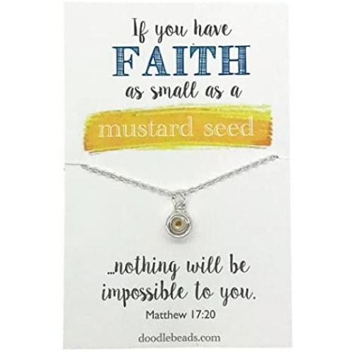 Mustard Seed silver color Faith Necklace with Sparkling 16-18'' adjustable chain.