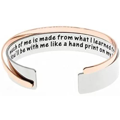 MS. CLOVER Gifts for Teacher, What I Learned from You-Thank You for Helping Me Grow Hand Stamped Stainless Steel Cuff Bracelets, Teacher Gift, Graduation Gifts.