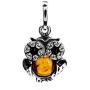 Amber Sterling Silver Owl Pendant
