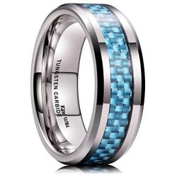 King Will GENTLEMAN 8mm Black/Blue Carbon Fiber Tungsten Carbide Wedding Band Ring Polished Finish Comfort Fit