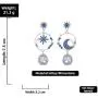 YUNXI Blue star Sun Moon Asymmetrical Crystal Drop Earrings Bohemian Tassel Design Dangle Earring Fashion Retro Stud Earrings for Women Girl Fashion Jewelry