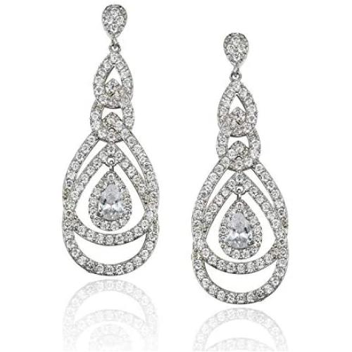 SWEETV Teardrop Bridal Earrings for Wedding, Brides, Bridesmaids, Pear Shaped Dangle Earrings for Women Prom, Rose Gold/Silver