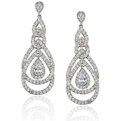 SWEETV Teardrop Bridal Earrings for Wedding, Brides, Bridesmaids, Pear Shaped Dangle Earrings for Women Prom, Rose Gold/Silver SWEETV Teardrop Bridal Earrings for Wedding, Brides, Bridesmaids, Pear Shaped Dangle Earrings for Women Prom, Rose Gold/Silver