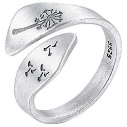 LOVECOM 925 Sterling Silver Dandelion Open Rings for Women Men Wedding Bands Vintage Love Nature Plants Wide Hugging Wrape Rings Girls Silver Jewelry Gifts