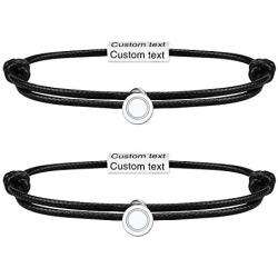 Customize Attraction Rope Braided 2pcs Bracelets with Magnetic Bells 4 Sides Engraved Perfect Jewelry Gift for Couple,Familier,Sisters,Bestfriends