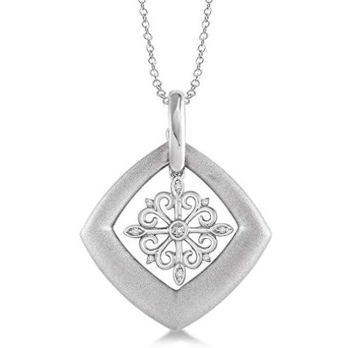 Evoque Sterling Silver and Diamond Snowflake Pendant (1/20 Cttw, J-K Color, I1-I2 Clarity) with 18'' Sterling Silver Chain Necklace – Frozen Icy Snow Flower Necklace – Charming Winter Jewelry for Women