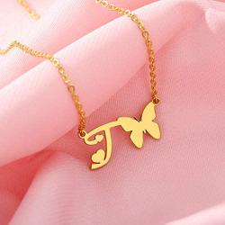 Silove Butterfly Initial Letter Necklaces Gold Choker Charm Necklace Stainless Steel Birthday Jewelry Gifts for Women Teen Girls