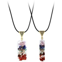 7 Chakra Natural Stone Beads Rope Chain Pendant Necklace Handmade Healing Spiritual Round Square Geometric Necklace for Women Men Girls Boy Yoga Energy Generator Protection Jewelry Gift