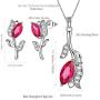Aurora Tears Rose Flower Necklace/Earrings Sets Women Red Ruby-Stone Tulip July Birthstone Jewelry Sets Crystal Girls Dating Pendant/Studs Sets DS0064R