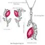 Aurora Tears Rose Flower Necklace/Earrings Sets Women Red Ruby-Stone Tulip July Birthstone Jewelry Sets Crystal Girls Dating Pendant/Studs Sets DS0064R
