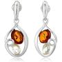 Sterling Silver Multi-Color Amber Oval Dangle Earrings and Chain Pendant Necklace Jewelry Set 18 Inches