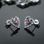 Creativity Ruby Love Heart Stud Earrings, White Gold Plated Hypoallergenic Earings for Girls and Women