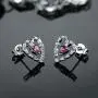Creativity Ruby Love Heart Stud Earrings, White Gold Plated Hypoallergenic Earings for Girls and Women