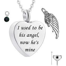 HQ I Used to be his Angle, Now Hes Mine Angel Wings Charm Cremation Jewelry Keepsake Memorial Urn Necklace with Birthstone Crystal