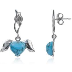 Sterling Silver Imitation Turquoise Winged Hearts Dangle Earrings