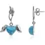 Sterling Silver Imitation Turquoise Winged Hearts Dangle Earrings