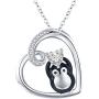 JUSTKIDSTOY Penguin Necklace for Women Family Necklace 925 Sterling Silver Mother Child Necklace Heart Pendant Cute Animal Penguin Jewelry Gift for Mom Daughter Loved Ones
