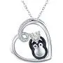 JUSTKIDSTOY Penguin Necklace for Women Family Necklace 925 Sterling Silver Mother Child Necklace Heart Pendant Cute Animal Penguin Jewelry Gift for Mom Daughter Loved Ones
