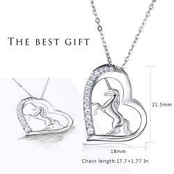 Women 925 Sterling Silver Love Heart Unicorn Pendant Necklace - Van Chloe CZ Diamond White Gold Plated Necklace Valentines Day Mothers Day Jewelry Gift for Women Girls