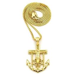 Shiny Jewelers USA Mens Jesus Anchor Cross Hip Hip Jewelry Pendant 24'' Box Rope Cuban Chain Necklace