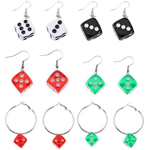 Dice Earrings Punk Resin Disco Dancing Earrings Set Dice Earring Cube Square Dice Charm Drop Earrings Geometric 3D Dice Earrings Hip Hop Night Club Party Jewelry for Women Girls-6