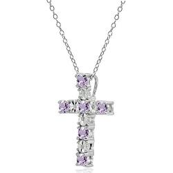 Sterling Silver Gemstone Cross Religious Pendant Necklace