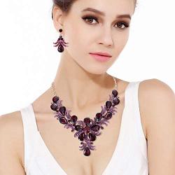 EVER FAITH Womens Crystal Gorgeous Bridal Banquet Teardrop Blooming Flower Leaf Necklace Earrings Set
