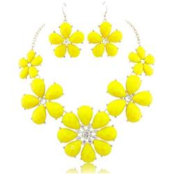 Firstmeet Shiny Flower Statement Collar Necklace with Earrings