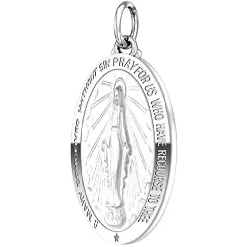 US Jewels and Gems Polished 925 Sterling Silver Large Miraculous Virgin Mary Pendant, 3 Sizes US Jewels and Gems Polished 925 Sterling Silver Large Miraculous Virgin Mary Pendant, 3 Sizes