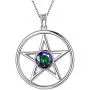 Aurora Tears Pentacle Necklaces Women 925 Sterling Silver Powerful Pentagram Wicca Traditional Seal of Solomon Pendant Crystal Mystic Rainbow Topaz Pagan Jewelry DP0277T