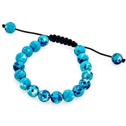 Round Ball Bead Faceted Gemstones Shamballa Inspired Strand Bracelet For Men Women Cord String Adjustable 10MM