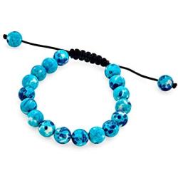 Round Ball Bead Faceted Gemstones Shamballa Inspired Strand Bracelet For Men Women Cord String Adjustable 10MM