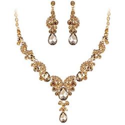 EVER FAITH Austrian Crystal Bridal Floral Wave Teardrop Necklace Earrings Set