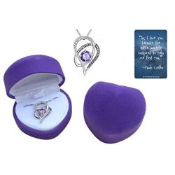 I Love You to The Moon and Back .925 Sterling Silver Heart Necklace Gift Set with Purple Crystal in Purple Heart Jewelry Box with Love Quote Card