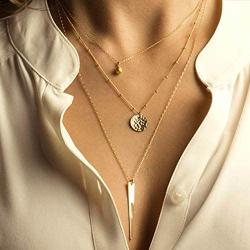 Ckecharfa Layered Cross Pendant Necklace Gold Jesus Necklaces Chain Beaded Choker Chains Adjustable Jewelry for Women and Girls