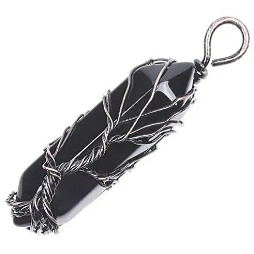 Nupuyai Tree of Life Crystal Pendant Necklace for Women Men, Wire Wrapped Double Point Stone Wands Jewelry for Unisex Nupuyai Tree of Life Crystal Pendant Necklace for Women Men, Wire Wrapped Double Point Stone Wands Jewelry for Unisex