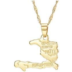 Fusamk Hip Hop Plated 18K Gold Haiti Map Tag Pendant Necklace