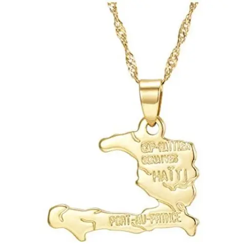 Fusamk Hip Hop Plated 18K Gold Haiti Map Tag Pendant Necklace
