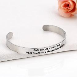 CJ&M Stainless Steel Side by Side Or Miles Apart Best Friends Bracelets Cuff Bangle - Long Distance Friendship Gifts,Sister Gift Jewelry